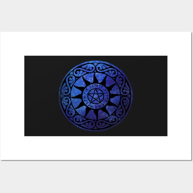 Five Elements Runic Magical Pentacle -  Blue Version Wall Art by sarahwainwright